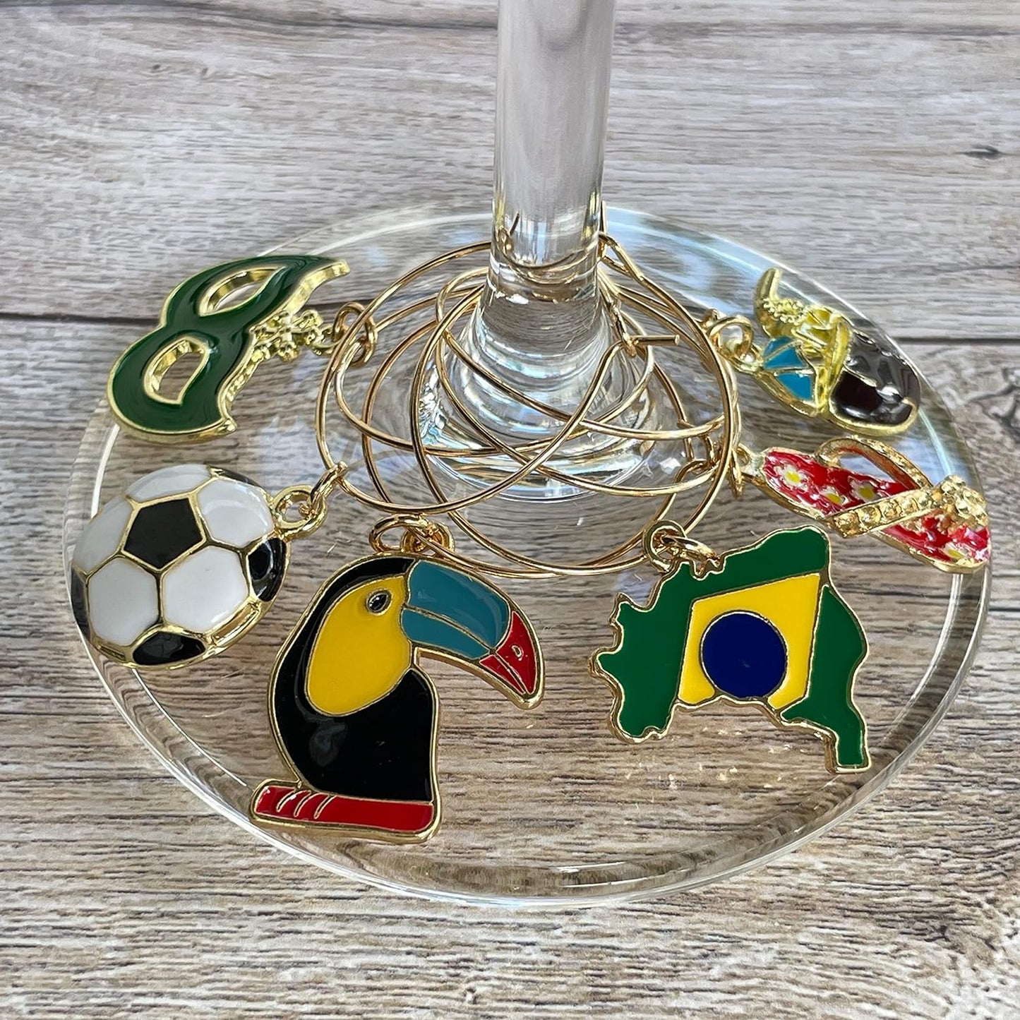 Brazilian Wine Charms hooked on the glass