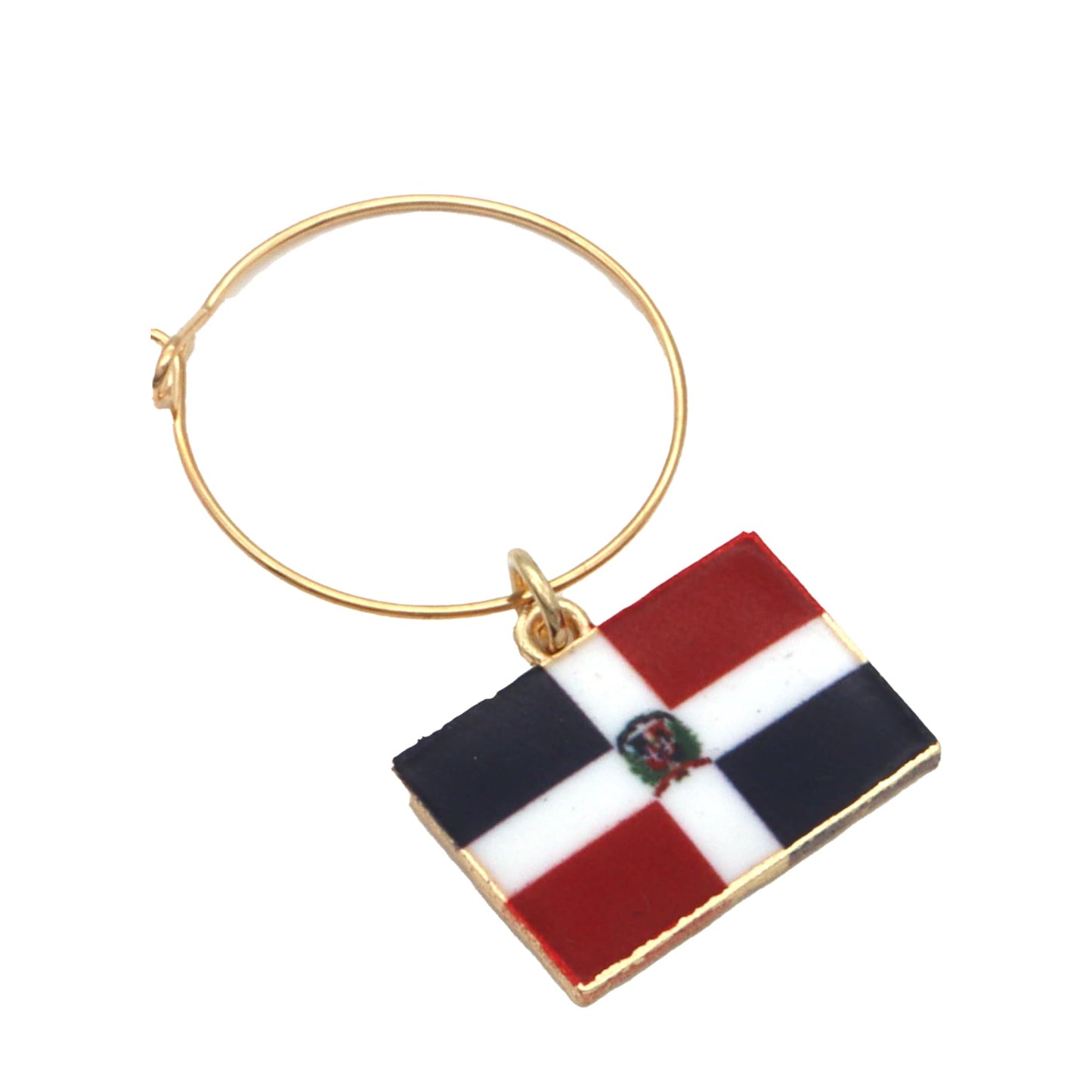 Dominican Republic Flag Charm on a white surface.