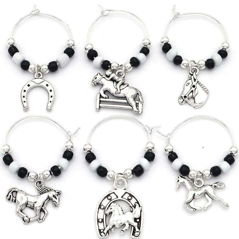 Horse Wine Glass Charms on a white surface;