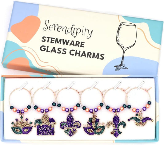 Mardi Gras Wine Charms in the Serendipity gift box