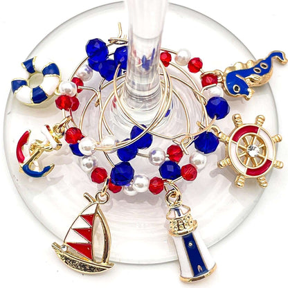 Nautical Wine Charms hooked on the glass