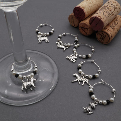 Silver Dog Wine Charms