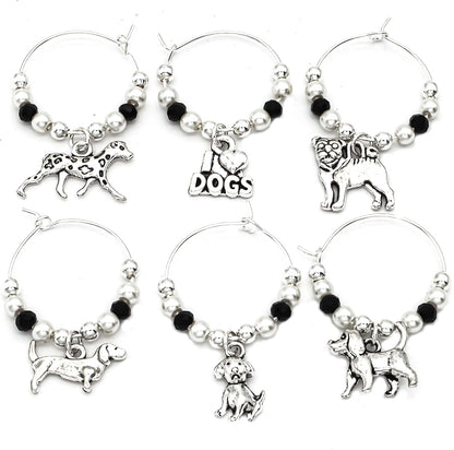 Silver Dog Wine Charms in the Serendipity gift box