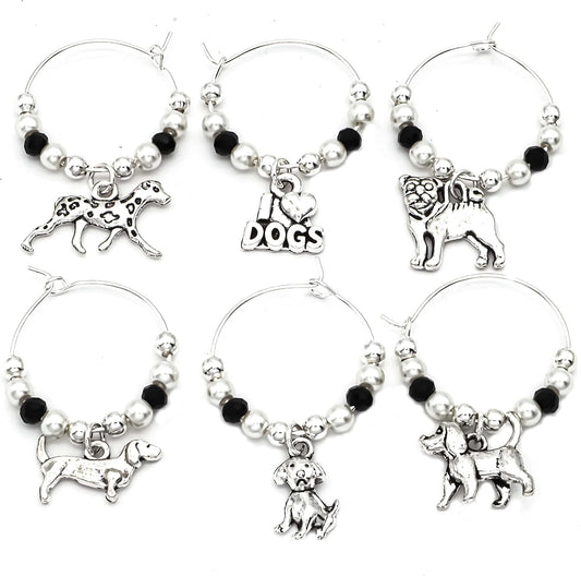 Silver Dog Wine Charms in the Serendipity gift box