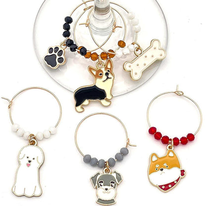 Dog Wine Charms on a white surface.