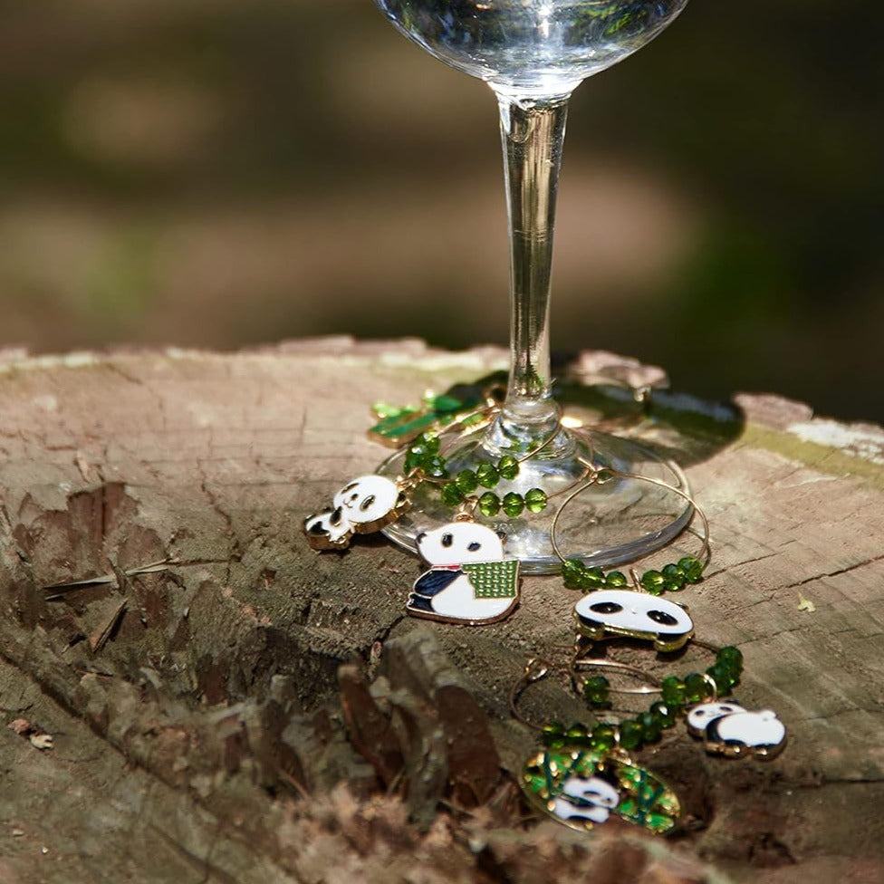 Panda Wine Charms hooked on the glass