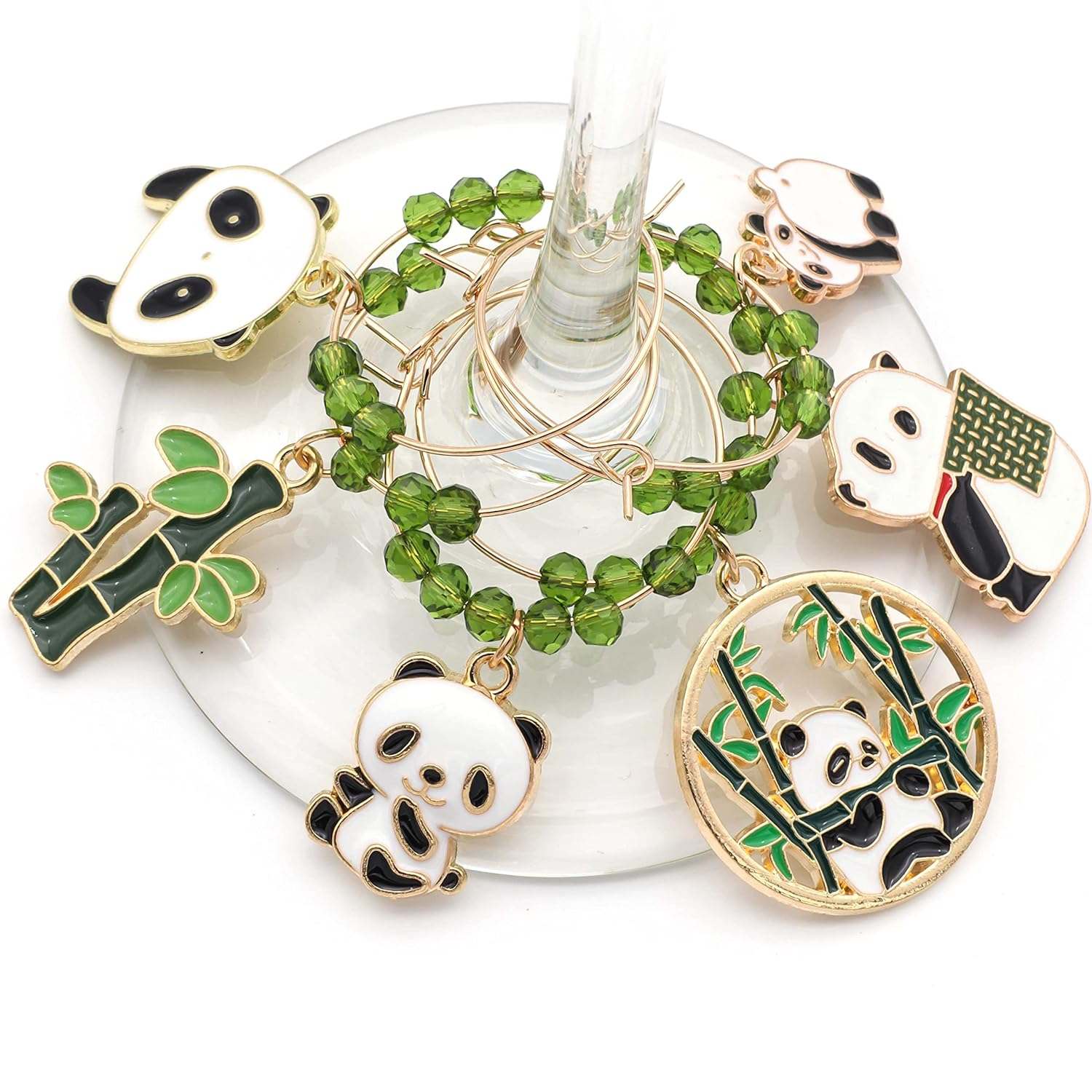 Panda Wine Charms hooked on the glass