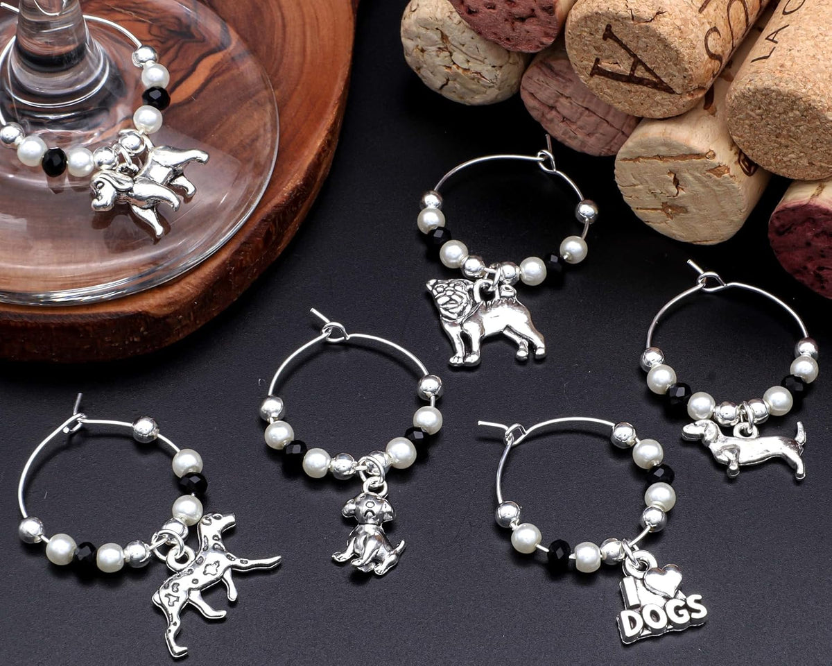 Silver Dog Wine Charms