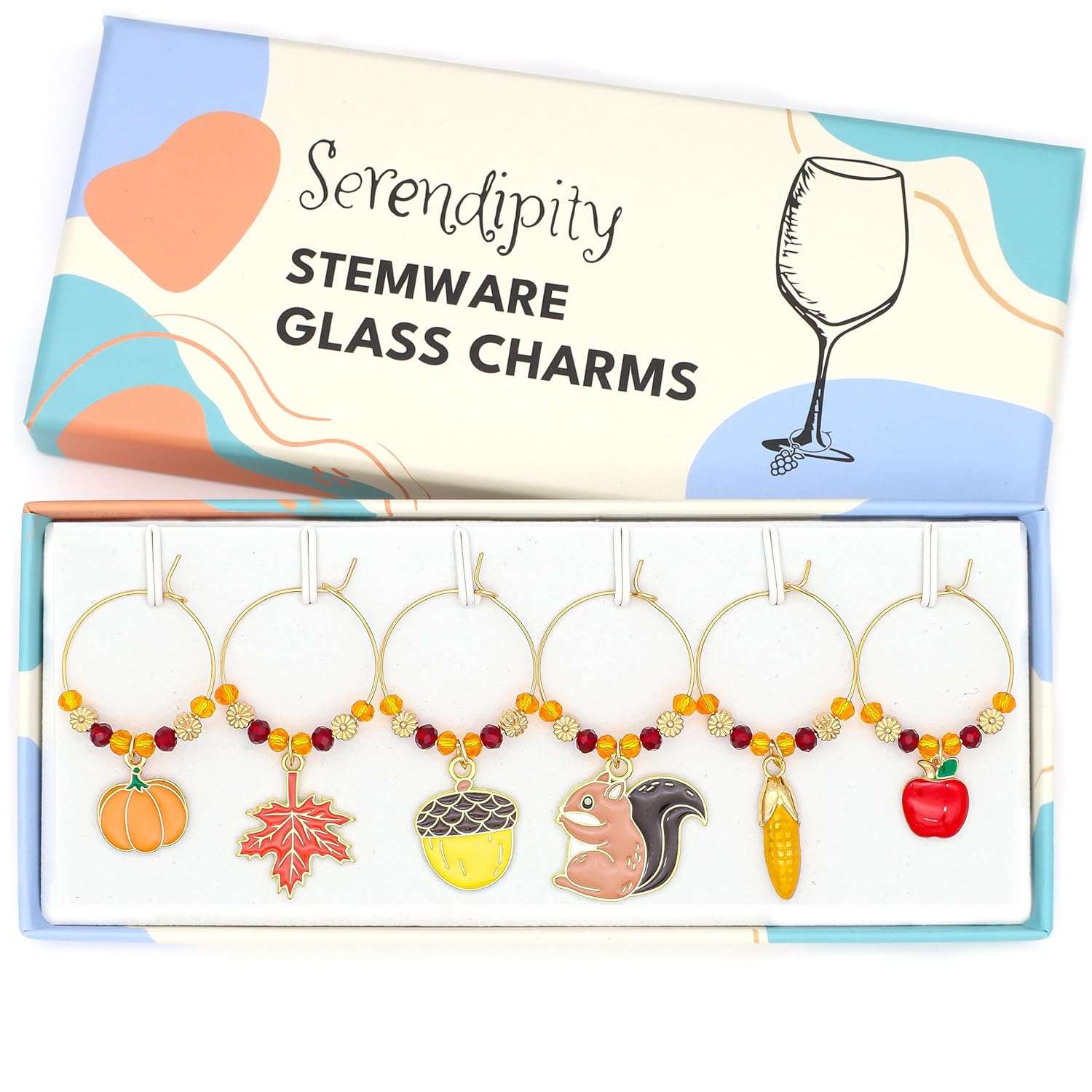 Thanksgiving Wine Charms in the brand box.