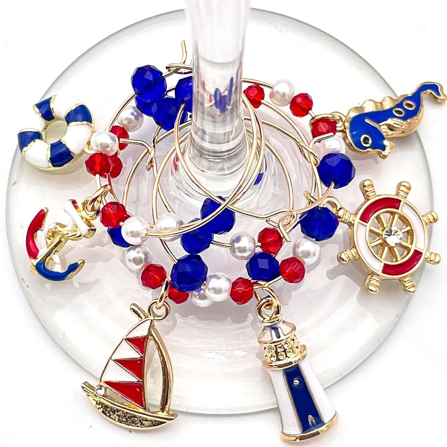 Nautical Wine Charms hooked on the glass