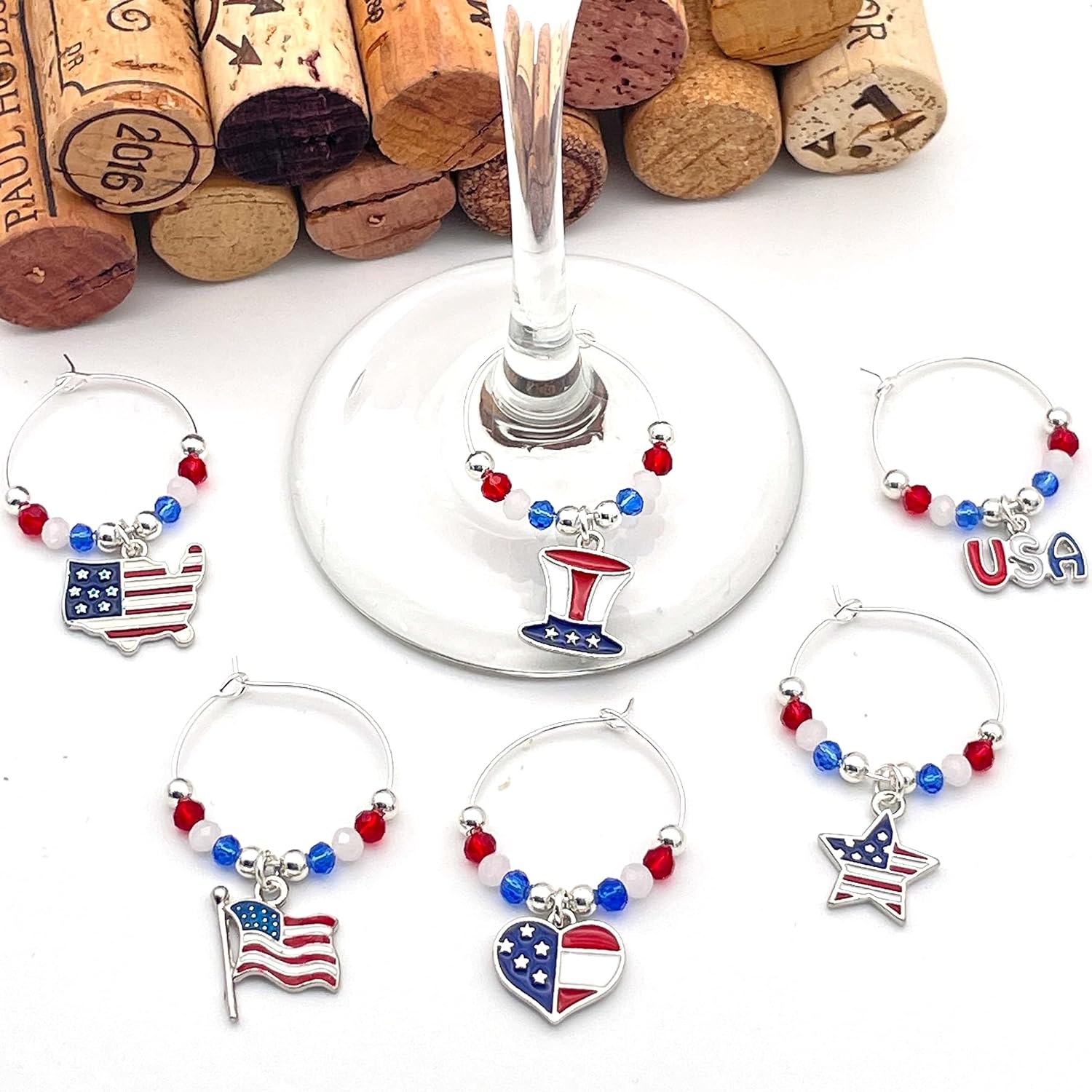 USA Wine Charms on a white surface.