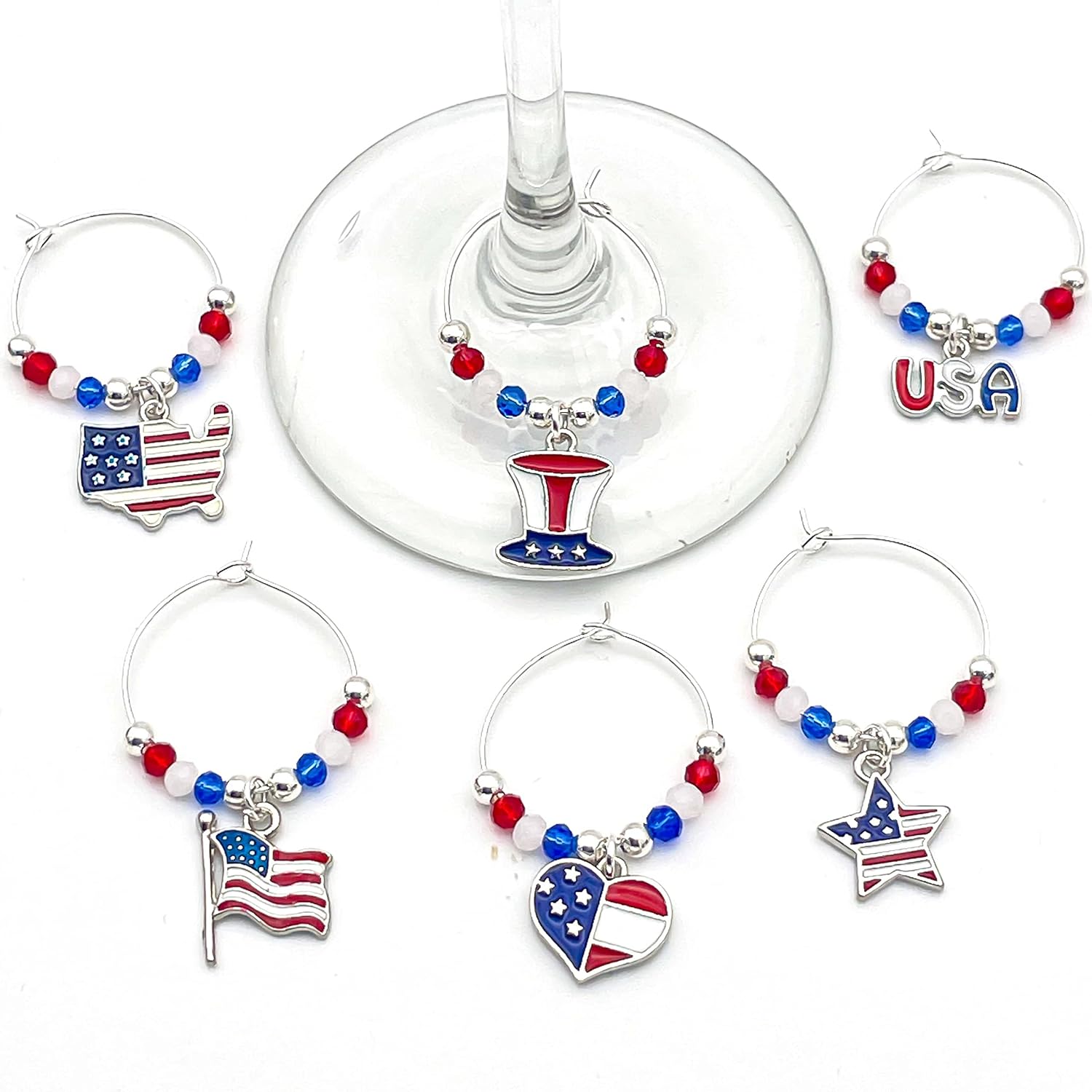 USA Wine Charms on a white surface.