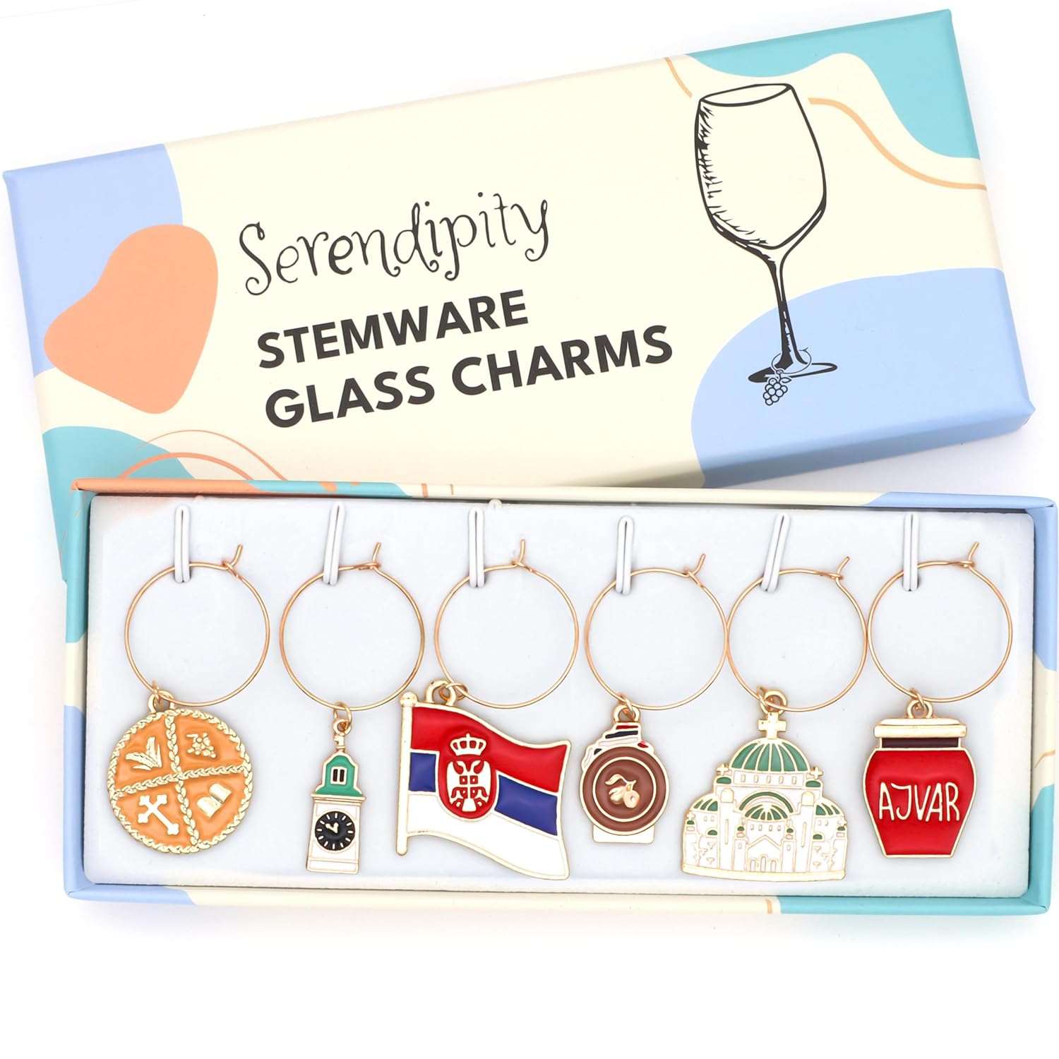 Serbian Wine Charms in the brand package.