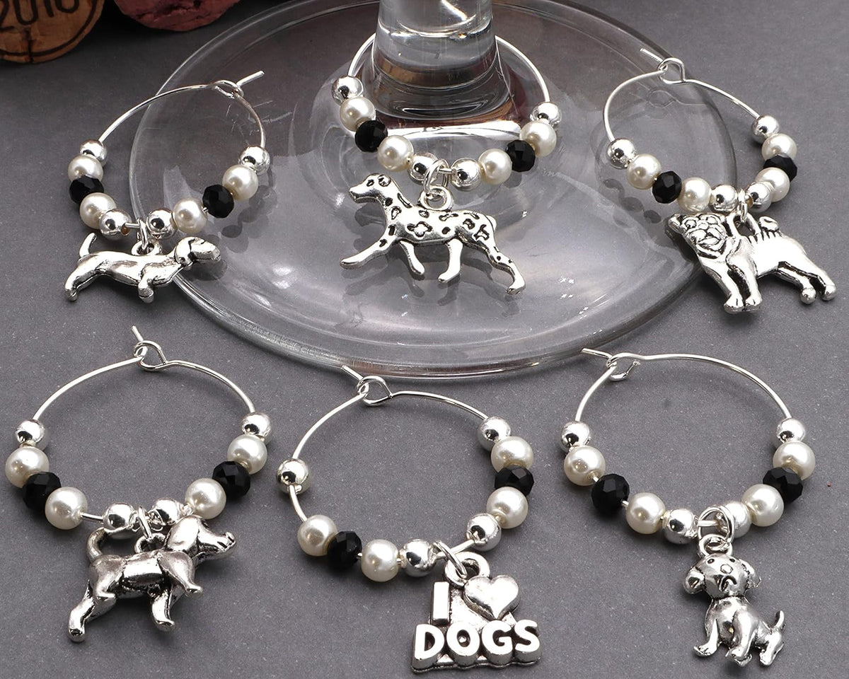Silver Dog Wine Charms