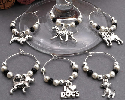 Silver Dog Wine Charms