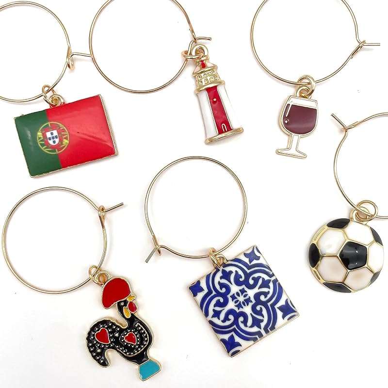 Colorful set of Portugal Wine Charms on the white surface.