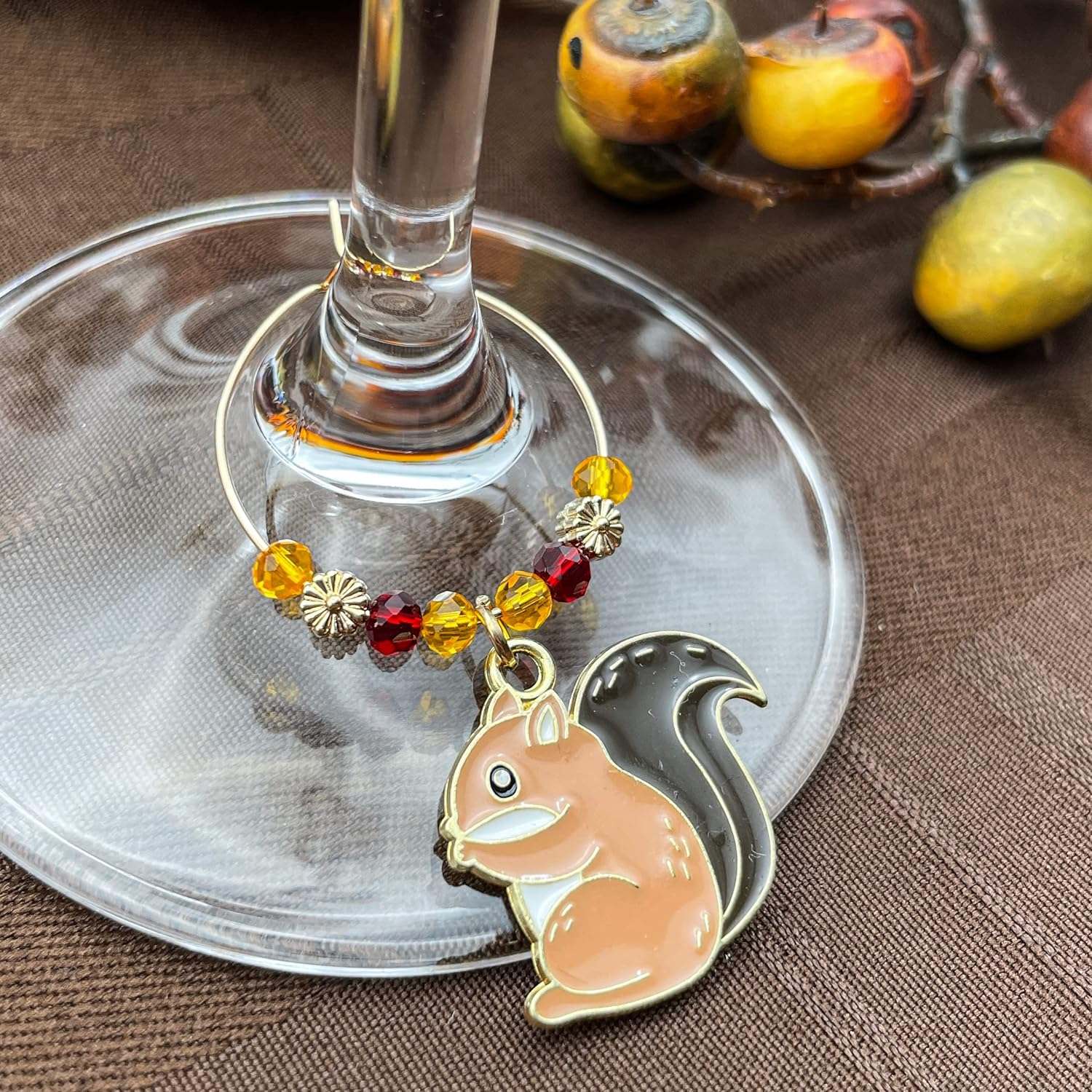 Thanksgiving Wine Charms hooked on the glass