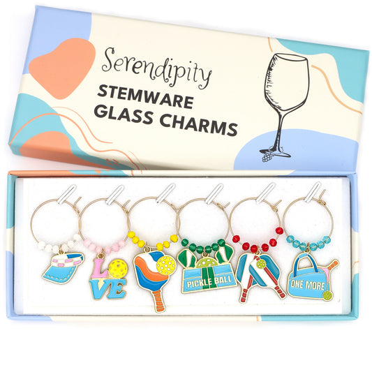 Serendipity Pickleball Wine Glass Charms Set of 6, Pickleball Gifts for Women, Funny Pickleball Accessories for Her, Pickleball Lover Gift, Girls Night Party Decor, Hostess Gift