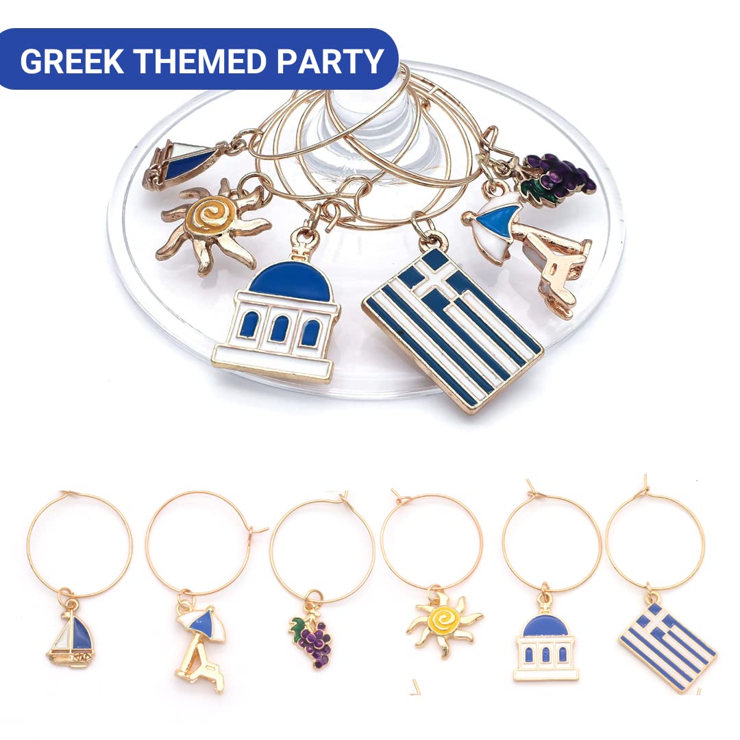 Greek Wine Charms  on a white surface.